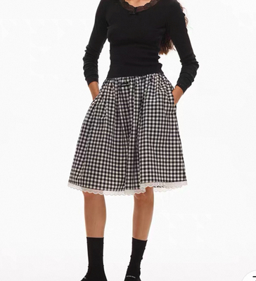 ECHOADE大热芭蕾风精致白色蕾丝花边半身裙无束感A字褶皱中长裙子