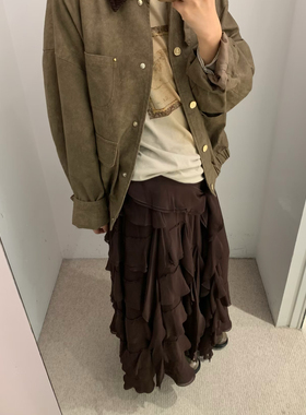 ICE 层叠荷叶边半身裙女25FW秋冬季新款法式高级设计感A字裙子
