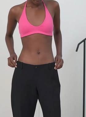 RARELY 大U领挂脖系带瑜伽内衣 黑色/红色/橙色/玫红