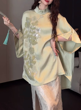 三吉「6/28晚8点新品95折【莲生】立体贴绒平绣珠管绣大袍子黑花