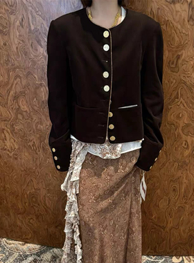 ICEDUST 灯芯绒古典夹克女25PF秋季新款复古圆领长袖通勤外套