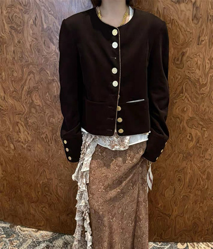 ICEDUST 灯芯绒古典夹克女25PF秋季新款复古圆领长袖通勤外套