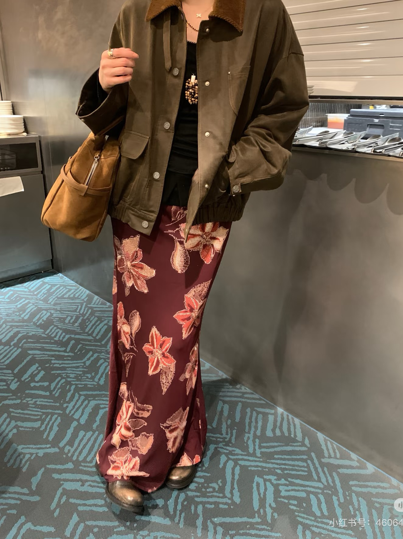 ICE 花卉直筒半身裙女25PF春秋季新款复古印花修身显瘦长裙子