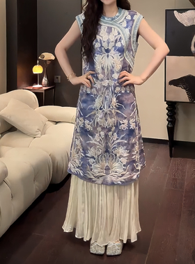 三吉【凝妆】重工钉珠绣花手绘旗袍裙2026新中式国风连衣裙子黑花