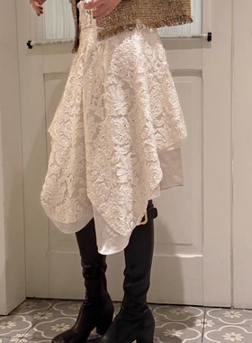 ICE 不规则剪花半身裙女25F秋冬季新款垂坠高级感高腰A字裙子