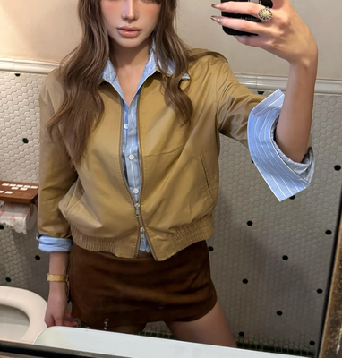 RARELY 高品质 布料100还原 假两件撞色条纹短夹克