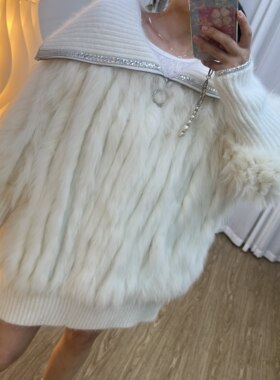 海宁女士时尚保暖狐狸毛车条套头大翻领皮草外套