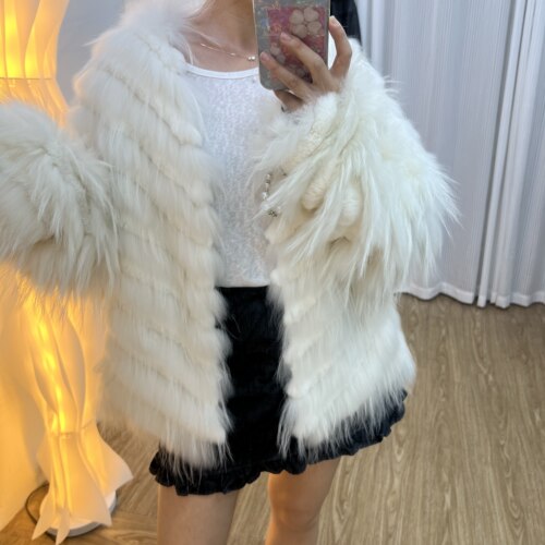 海宁女士时尚貉子毛＋獭兔毛车条皮草保暖外套