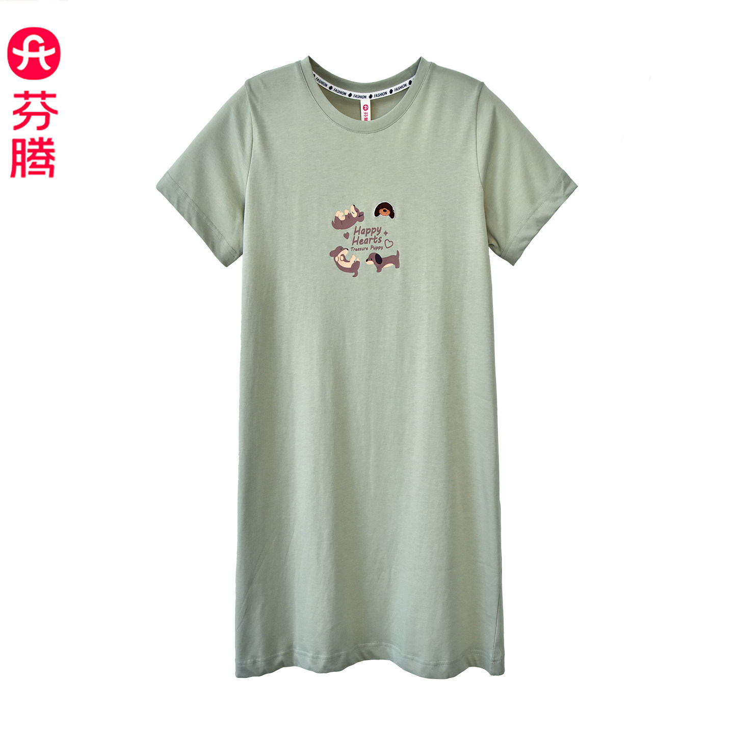 芬腾春夏休闲款女士睡衣夏季短袖卡通印花家居服清凉舒适宽松睡裙