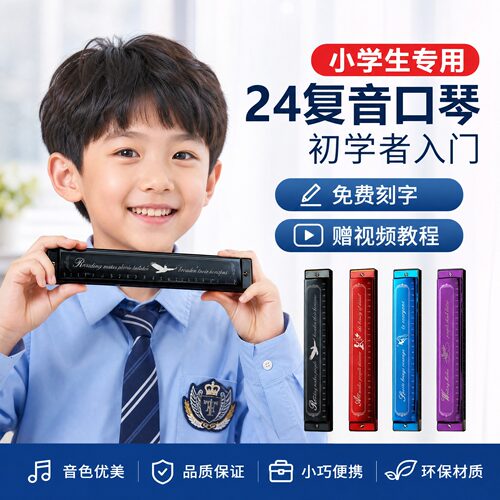 口琴小学生专用初学者入门24孔复音c调儿童6到12岁十大名品牌