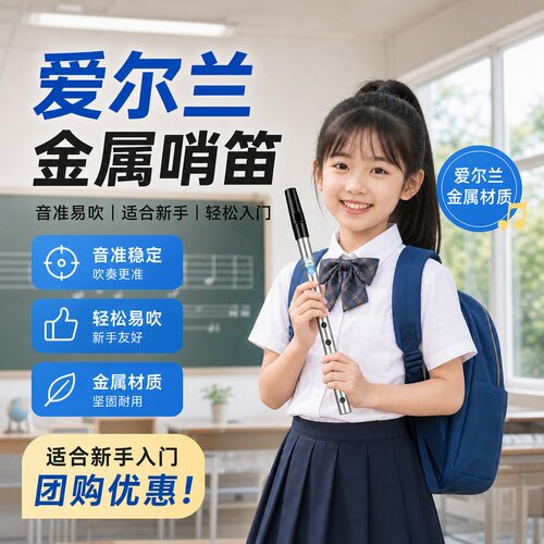 romusic爱尔兰哨笛d调c调金属风直笛子专业演奏级初学者六孔竖笛