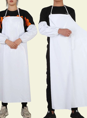 m面条饼干厂生产加工服车间纯白围兜兜，白色PVC围裙防水防油食品