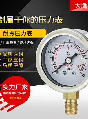 耐震压力表YN40不锈钢材质油压气压水压螺纹M10*1 NPT1/8 1/4 1分
