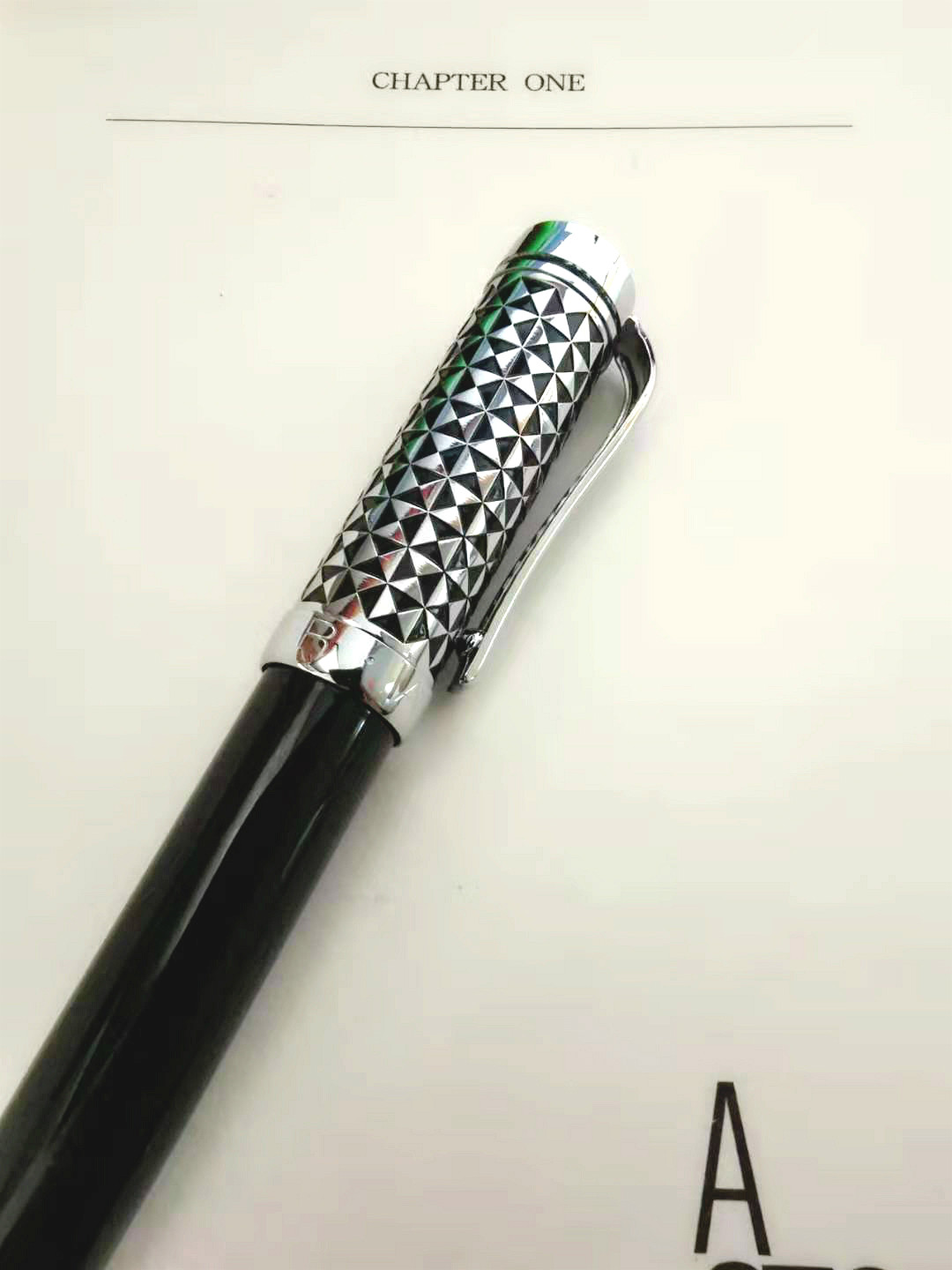 菱形滚花纹理~芝加哥学院定制粗壮签字笔银黑金属宝珠笔金属水笔
