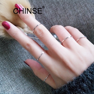 纯银关节学生光面食指尾戒