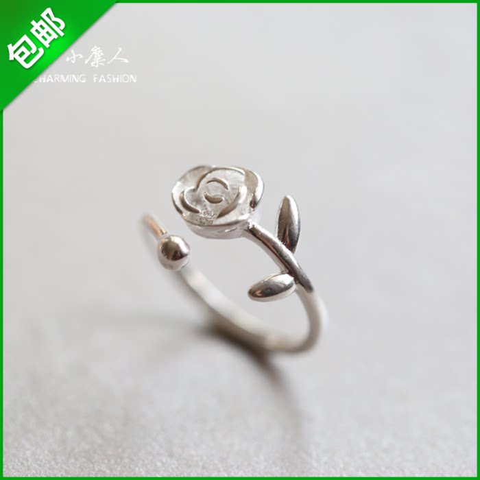 小麋人原创S925纯银小王子的玫瑰花开口可调节浪漫爱情戒指礼物女