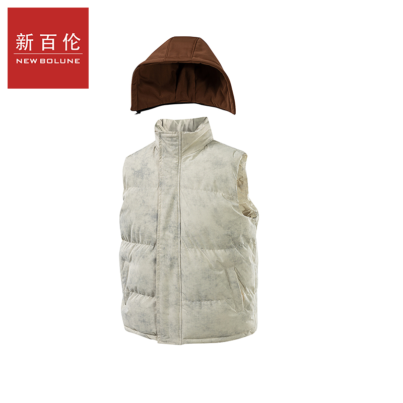 新百伦潮牌男士冬季款潮流保暖坎肩棉马甲外套连帽可拆卸背心棉衣
