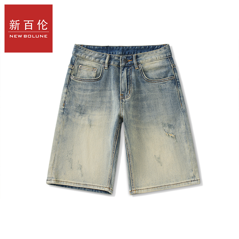 新百伦牛仔短裤男夏季爆款复古港风水洗短裤潮牌时尚休闲五分短裤