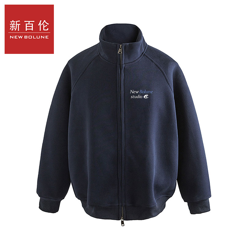 新百伦卫衣秋季爆款立领拉链潮牌印花卫衣重磅厚款宽松百搭外套衫