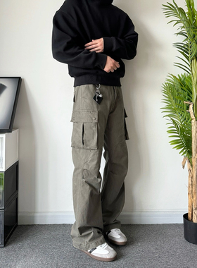 POPLAR CLASSIC水洗做旧复古工装口袋微喇伞兵裤休闲百搭长裤