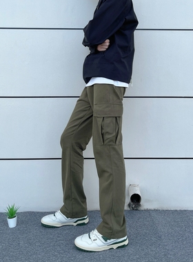 POPLAR CLASSIC 基础水洗军绿微喇叭休闲vibe工装裤百搭长裤潮男