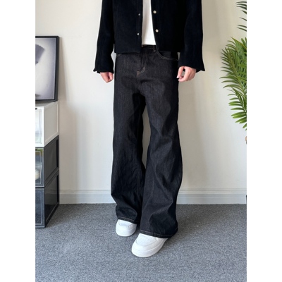 原牛A字立体剪裁宽松直筒牛仔裤