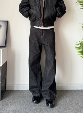 POPLAR CLASSIC原牛复古黑重磅水洗红边微喇A字休闲百搭牛仔裤