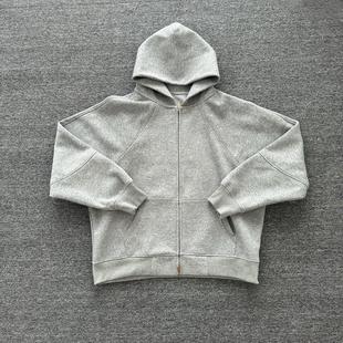 POPLAR CLASSIC 重磅解构宽松短宽灰色开衫男女连帽拉链帽衫外套