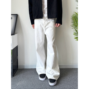 POPLAR CLASSIC复古白牛阔腿A字水洗原色直筒牛仔长裤