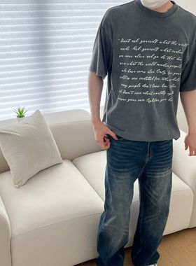 POPLAR CLASSIC 300g重磅标语水洗字母cleanfit印花短袖夏季男女