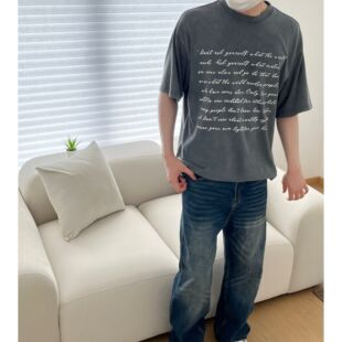 POPLAR CLASSIC 300g重磅标语水洗字母cleanfit印花短袖夏季男女