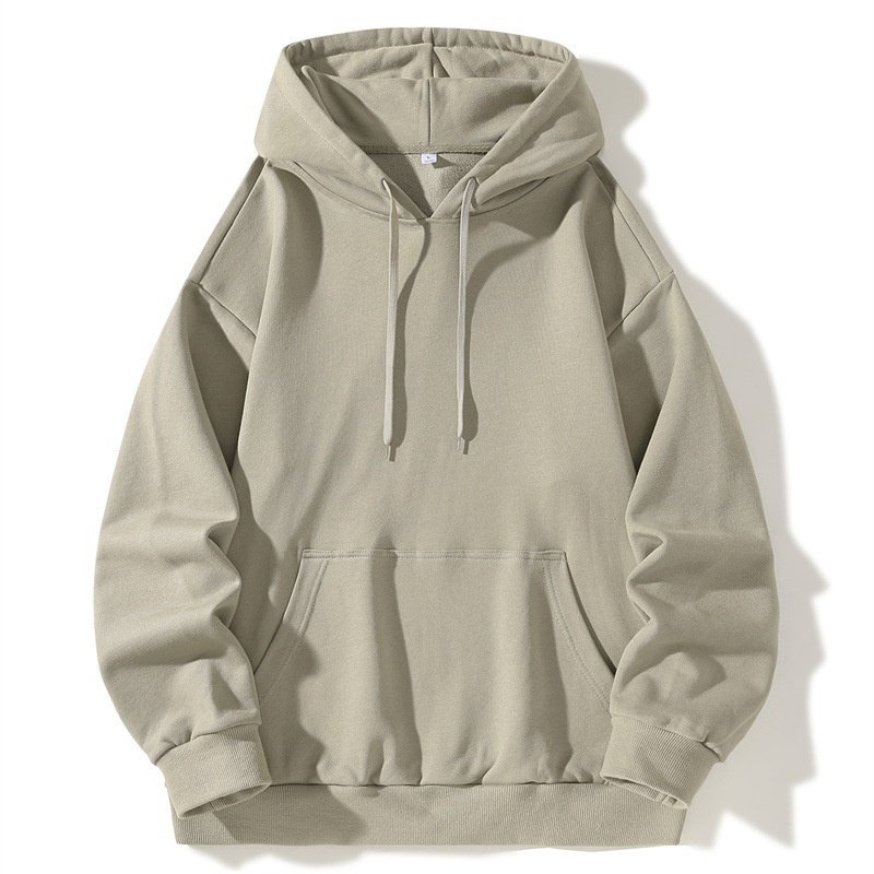 重磅棉白灰色连帽学生加厚卫衣简约男女款上衣秋冬加绒百搭外套