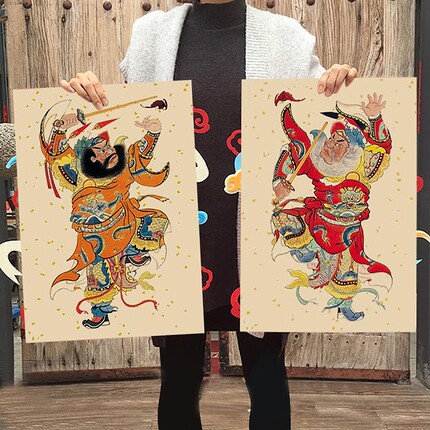 2026门神贴大门木板年画乔迁之喜新居入宅春节装饰画福字单门镇宅