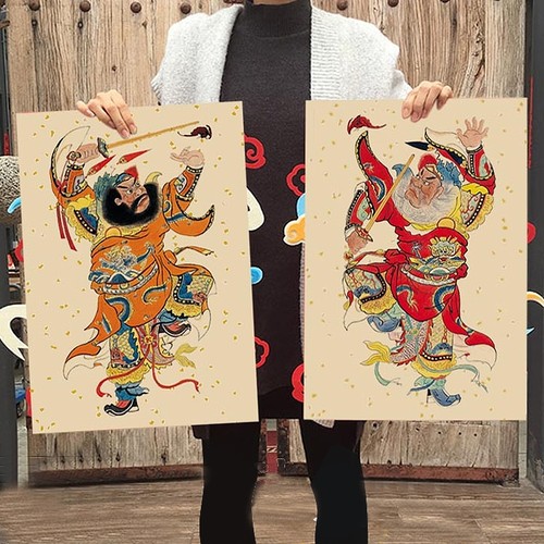 2026门神贴大门木板年画乔迁之喜新居入宅春节装饰画福字单门镇宅