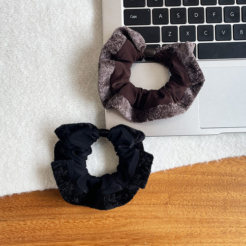 韩系秋冬简约纯色毛绒大肠发圈日常百搭发绳扎马尾头绳气质绑头花