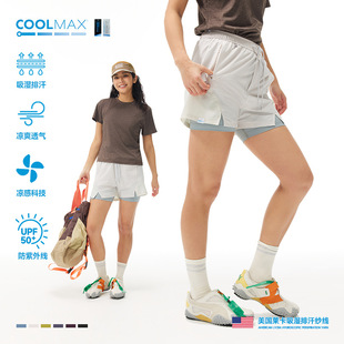 COOLMAX二合一反光原纱透气速干短裤upf50+凉感防晒运动休闲短裤
