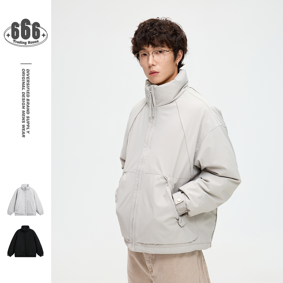 ANSWER ME冬季新款日系复古立领羽绒服男士保暖白鸭绒外套YR5785