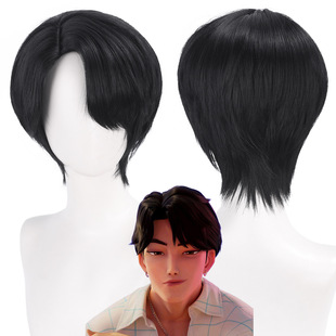 Pop 猫八 猎魔女团 秦宇COS假发沙加男孩黑色短发头皮顶 jinu