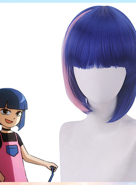 猫八 刺客伍六七cosplay假发 可乐 短发蓝色混拼粉色 齐刘海