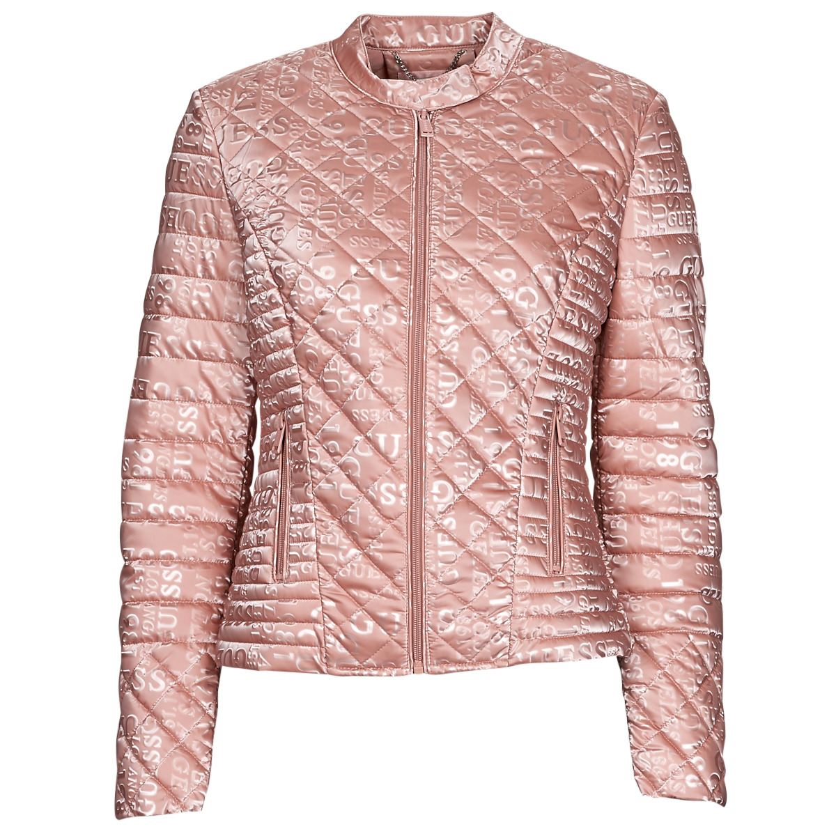 GUESS盖尔斯女装保暖棉服修身加厚外套高级感上衣粉色2024冬季款