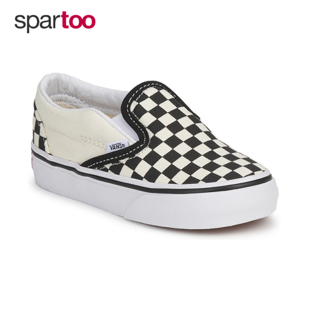 vans/范斯童鞋帆布鞋春秋男女童黑白色平底套脚格纹经典款