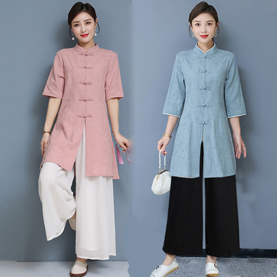 中式棉麻国风复古汉服唐装连衣裙