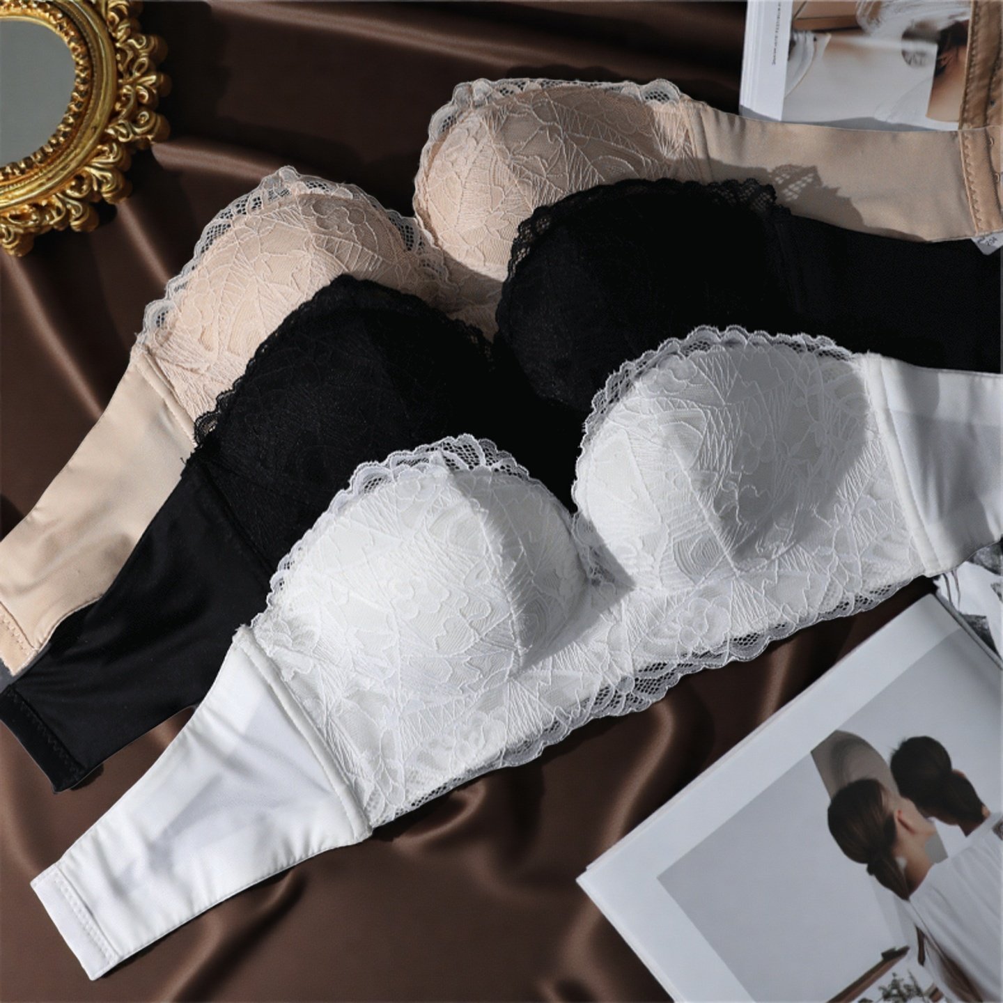 斯米莱无肩带内衣女小胸聚拢文胸