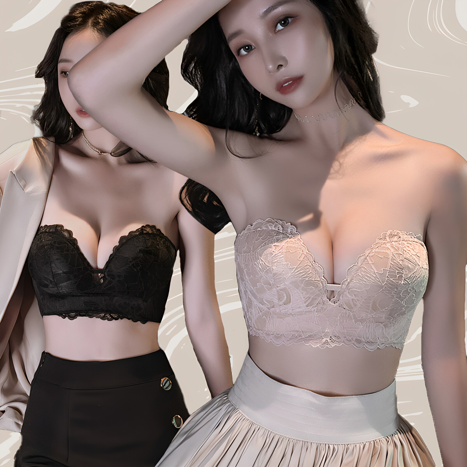 斯米莱无肩带内衣女防滑聚拢小胸显大蕾丝吊带裙裹胸胸罩抹胸文胸