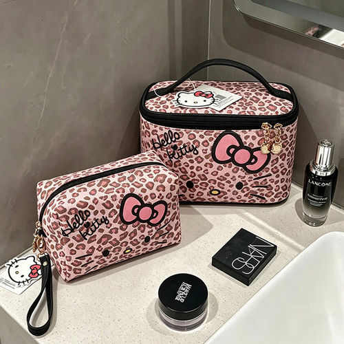 豹纹kitty化妆包女生大容量便携手提洗漱包旅行外出护肤品收纳包