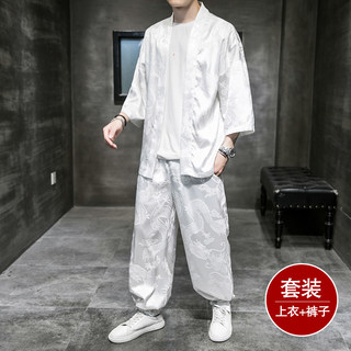 夏季薄款冰丝龙袍套装男中国风汉服防晒开衫宽松仙气道袍复古唐装