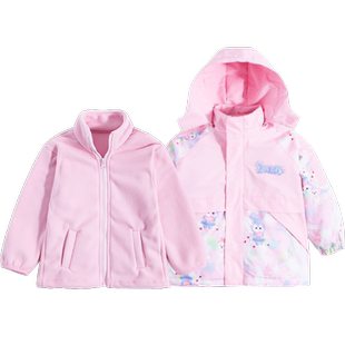 贝贝怡女童外套冲锋衣春秋防水透气高颜值款一衣三穿冲锋衣两件套