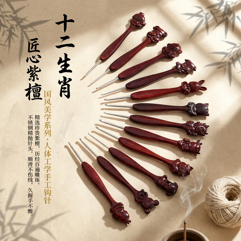 鸿运系列十二生肖款钩针精抛针头紫檀手工DIY钩织玩偶毛线工具图片