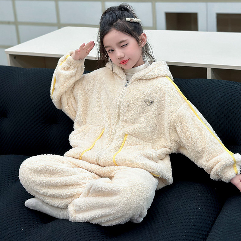 HEARMES 女童法兰绒睡衣大童秋冬季女孩珊瑚绒加厚长袖家居服冬装