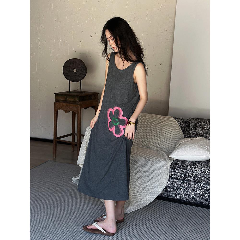 HEARMES 背心睡裙女夏季薄款无袖连衣裙一体带胸垫休闲可外穿莫代
